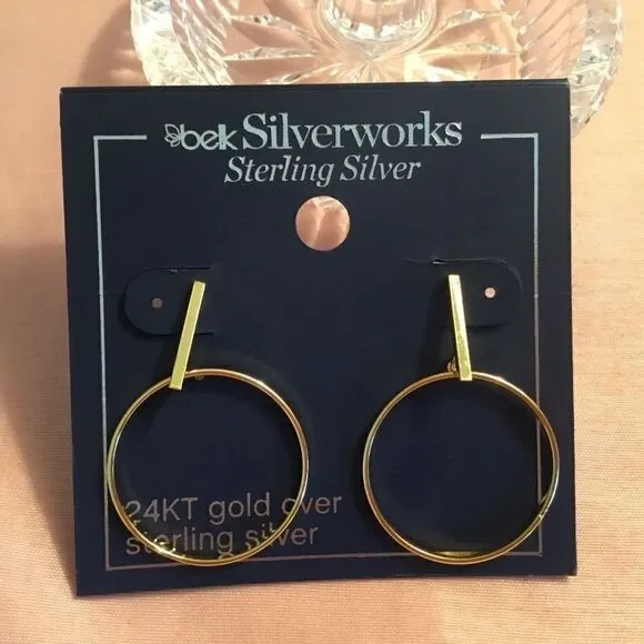 NWT Sterling Silver Gold Plated Hoop Earrings - Picture 2 of 5